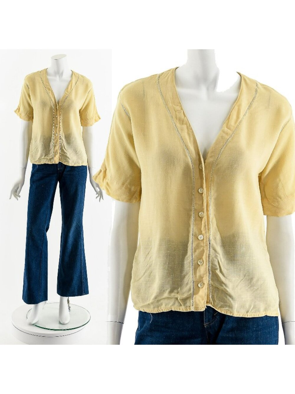 Linen Baseball Uniform Blouse 80s